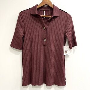 Free People mahogany brown heart strings ribbed tunic top shirt short sleeve XS